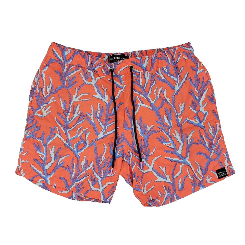 Scotch & Soda Coral Print Swim Trunks Mens XL Orange Purple‎ Board Shorts Beachy